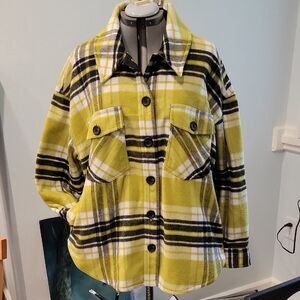 a.n.a Fleece Button Up Big Shirt XXL Sring Green Plaid